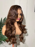 24” Brown Highlight Wavy Wig with Layers